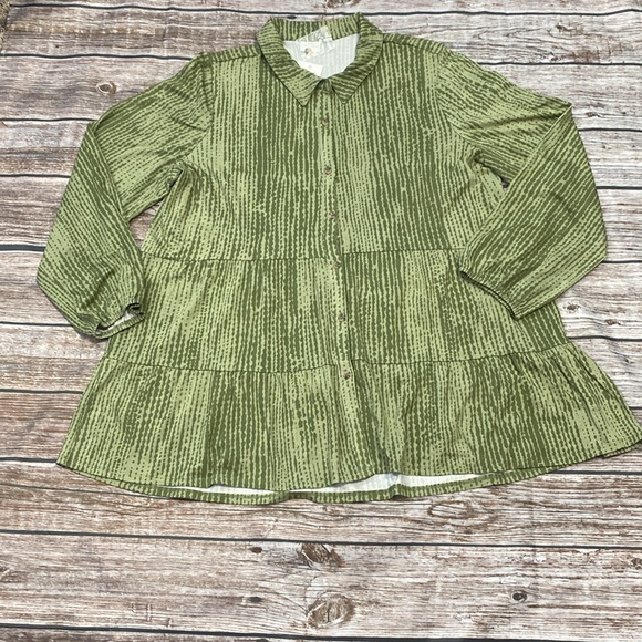 NWT New Directions button front long sleeve tiered blouse size 2X green - Picture 11 of 11
